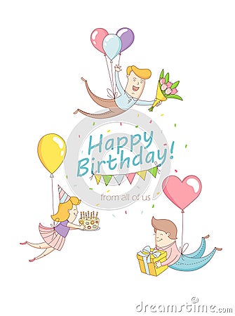 Happy birthday party greeting card invitation funny people char Vector Illustration
