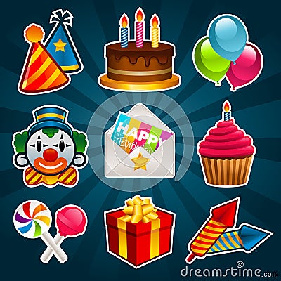 Happy Birthday Party Icons Vector Illustration