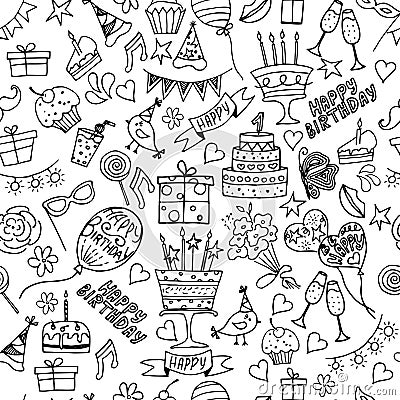 Happy birthday party seamless patterns. Vector Illustration