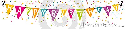 Happy birthday pennant with confetti banner isolated vector Vector Illustration