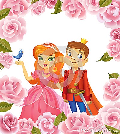 Happy Birthday, Princess and Prince, greeting card. Vector Illustration