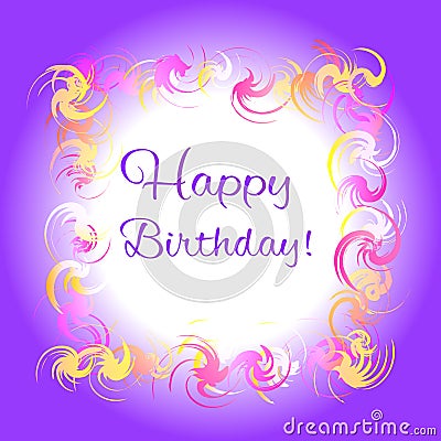 Happy birthday purple greeting card Vector Illustration