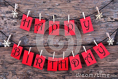 Happy Birthday on Red Tags Stock Photo