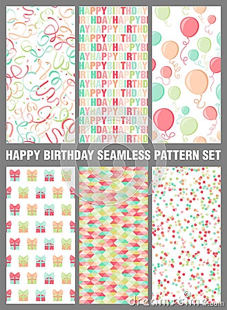 Happy birthday seamless pattern vector background set Vector Illustration