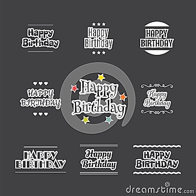 Happy Birthday set. Label design collection. Birthday card Vector Illustration