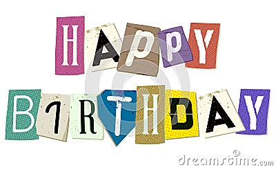 Happy Birthday Sign on Cropped Papers Vector Vector Illustration