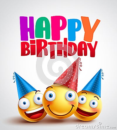 Happy birthday smileys celebrant with happy friends, funny vector banner design Vector Illustration