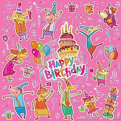 Happy birthday stickers Vector Illustration