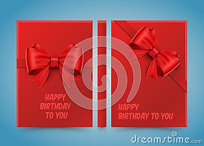 Happy birthday to you. Bow on red paper Vector Illustration