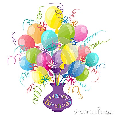 Happy Birthday Card with doodle hand drawn balloons. Vector illustration Vector Illustration