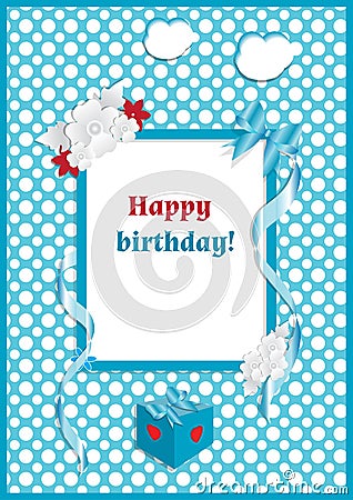 Happy-Birthday-typography-vector-design-for-greeting-cards-and-poster-with-bow,-flowers,-ribbons-on-blue-pea-background Vector Illustration