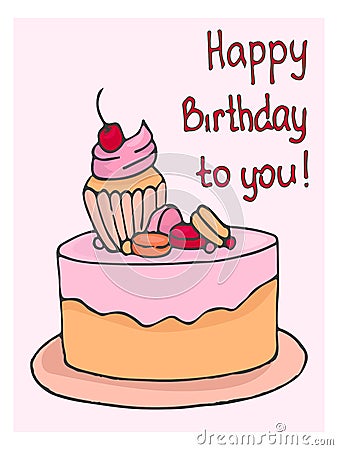 Birthday cake dessert, Vector illustration Vector Illustration