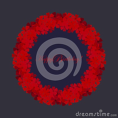 Happy Birthday! A wreath of the first spring small flowers of periwinkle . EPS10 vector illustration. Vector Illustration