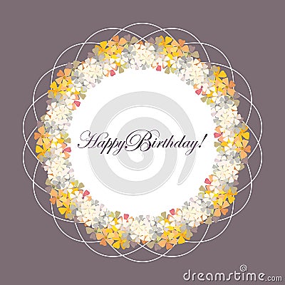 Happy Birthday! A wreath of the first spring small flowers of periwinkle on a white background. EPS10 vector illustration. Vector Illustration