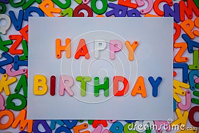 Happy birthday written with alphabet blocks Stock Photo