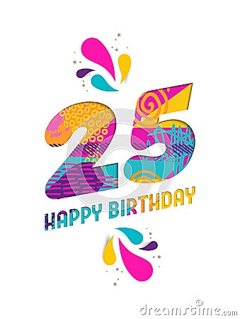 Happy birthday 25 year paper cut greeting card Vector Illustration