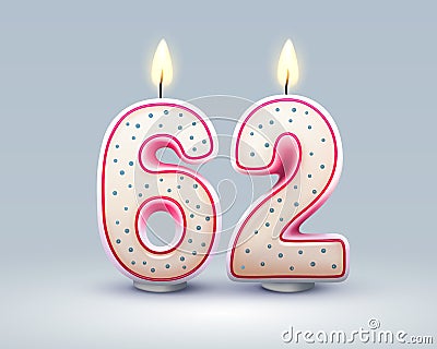 Happy Birthday years. 62 anniversary of the birthday, Candle in the form of numbers. Vector Vector Illustration