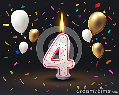 Happy Birthday years anniversary of the person birthday, Candle in the form of numbers four of the year. Vector Vector Illustration