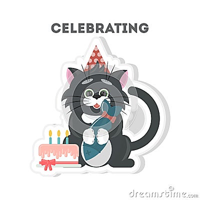 Happy birthray cat. Vector Illustration