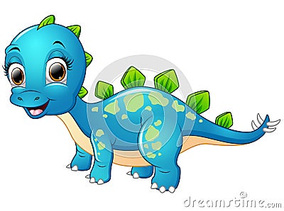 Happy blue dinosaur cartoon Vector Illustration