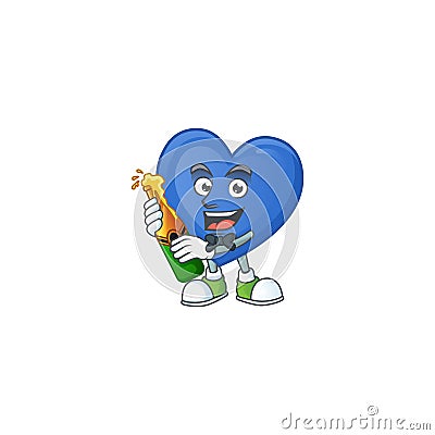 Happy blue love with beer cartoon character design Vector Illustration