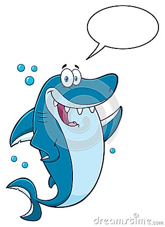 Happy Blue Shark Cartoon Mascot Character Waving For Greeting Vector Illustration