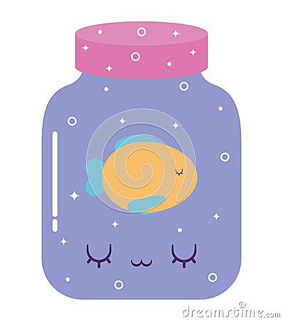 happy bottle with fish Vector Illustration