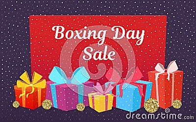 Happy Boxing day sale design with gift boxes. Vector illustration. Cartoon Illustration