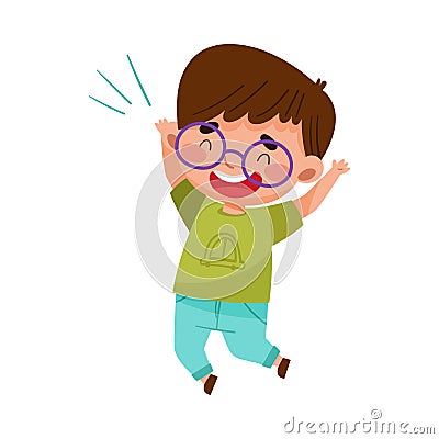 Happy Boy Character with Dark Hair Jumping High with Joy and Excitement Vector Illustration Vector Illustration