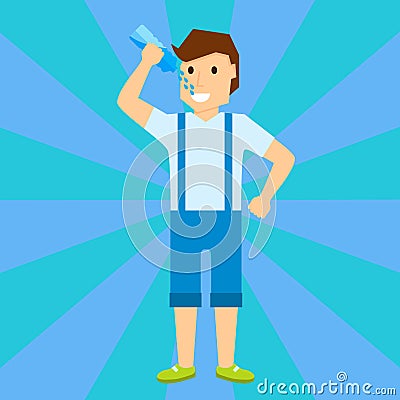 Happy boy child is smiling portrait of young male drink water character vector illustration Vector Illustration
