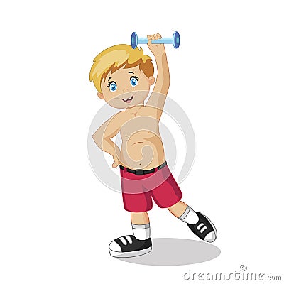Happy Boy Exercise with Dumbbell Healthy Lifestyle Vector Illustration