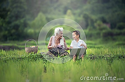 Happy boy and grandmother Stock Photo