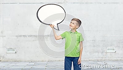 Happy boy holding blank white text bubble banner Stock Photo