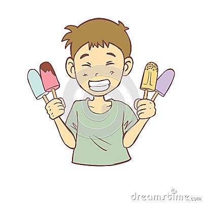 Happy boy and ice-creams Vector Illustration