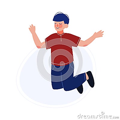 Happy Boy Joyfully Jumping, Cheerful Teen Boy Having Fun Vector Illustration Vector Illustration