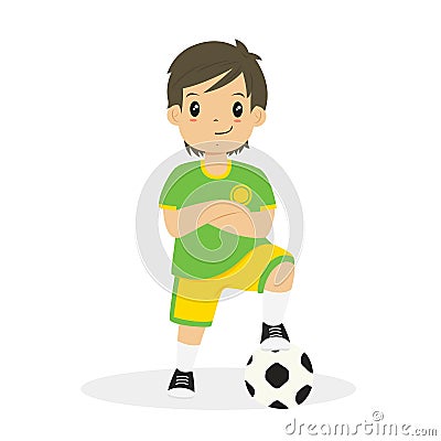 Boy in Green and Yellow Soccer Jersey Cartoon Vector Vector Illustration