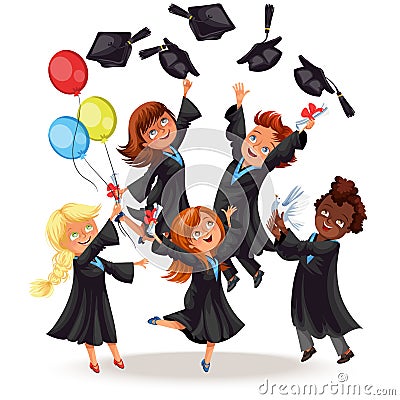 Happy boys and girls on graduation party Vector Illustration