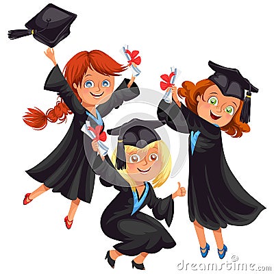 Happy boys and girls on graduation party Vector Illustration