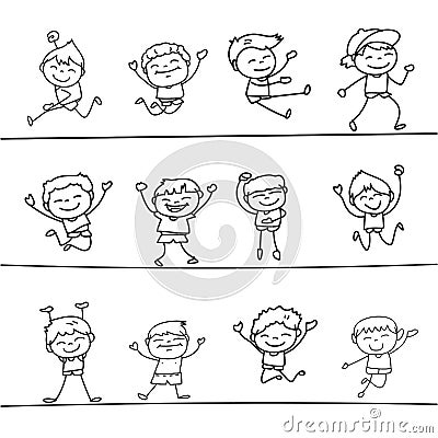 Happy boys hand drawing cartoon character Vector Illustration