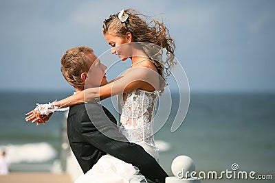 Happy bride and groom Stock Photo