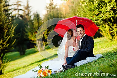 Happy bride and groom Stock Photo