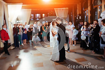 Happy bride and groom a their first dance, wedding