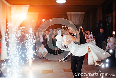 Happy bride and groom a their first dance, wedding Stock Photo