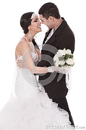 Happy bride and groom on their wedding day Stock Photo