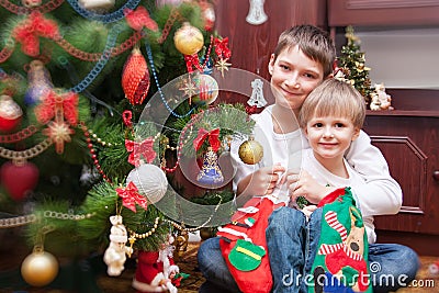 Happy brothers. Christmas photo Stock Photo