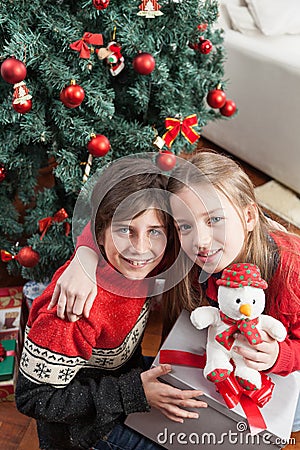 Happy brothers in christmas Stock Photo