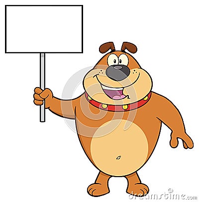 Happy Brown Bulldog Cartoon Mascot Character Holding A Blank Sign Vector Illustration