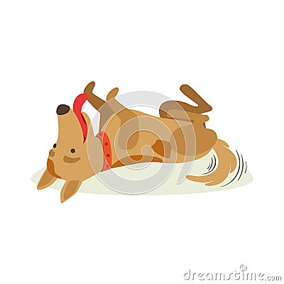 Happy Brown Pet Dog Rolling On The Back , Animal Emotion Cartoon Illustration Vector Illustration