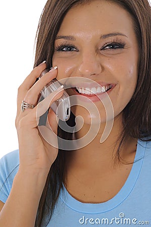 Happy brunette on the phone Stock Photo