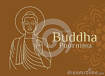 Happy buddha poornima with abstract line border The Buddha raised his hand to bless on brown background vector design Vector Illustration